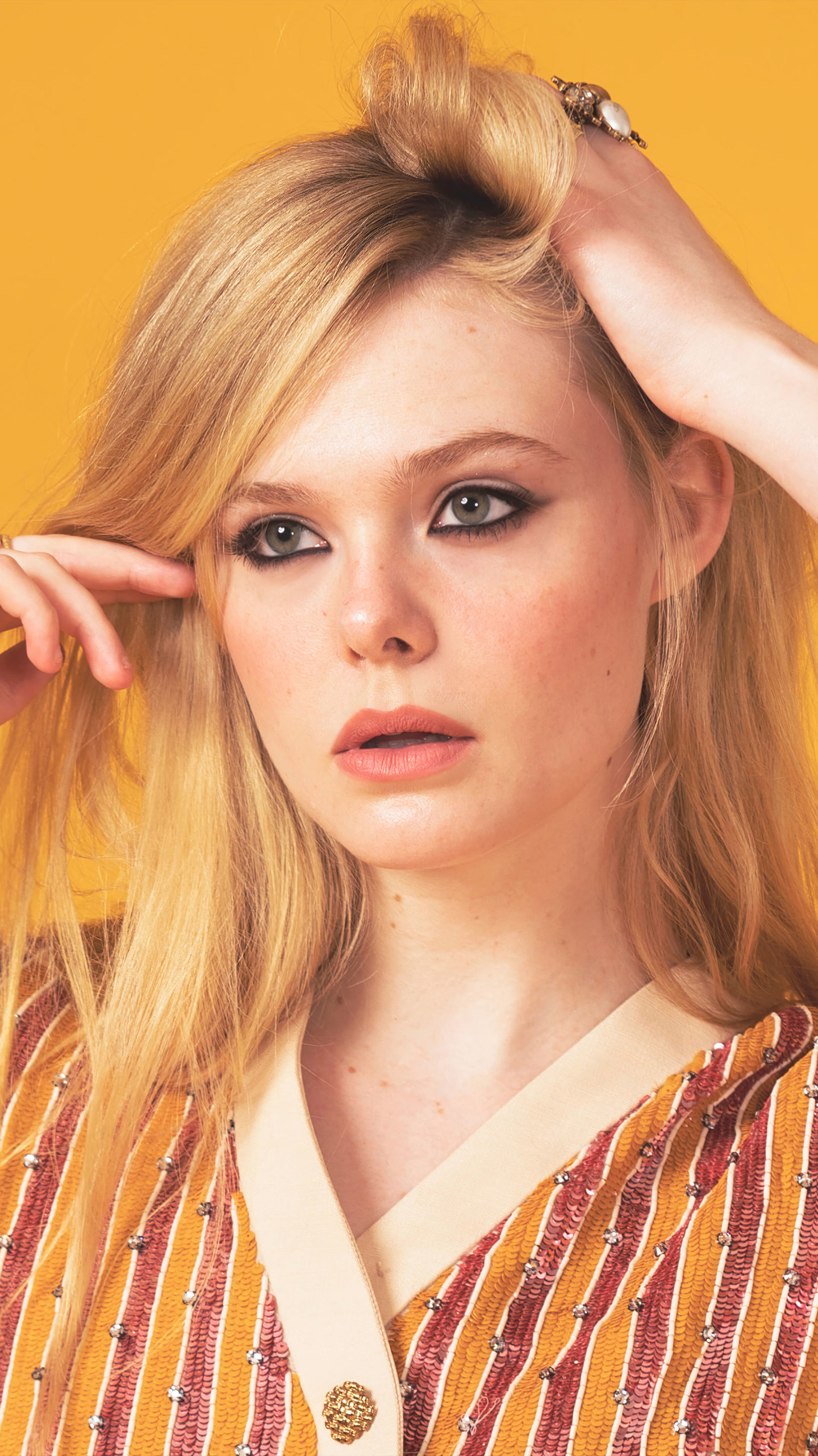 Elle Fanning 2021 Photoshoot Yellow Background 4K Ultra HD Mobile ...