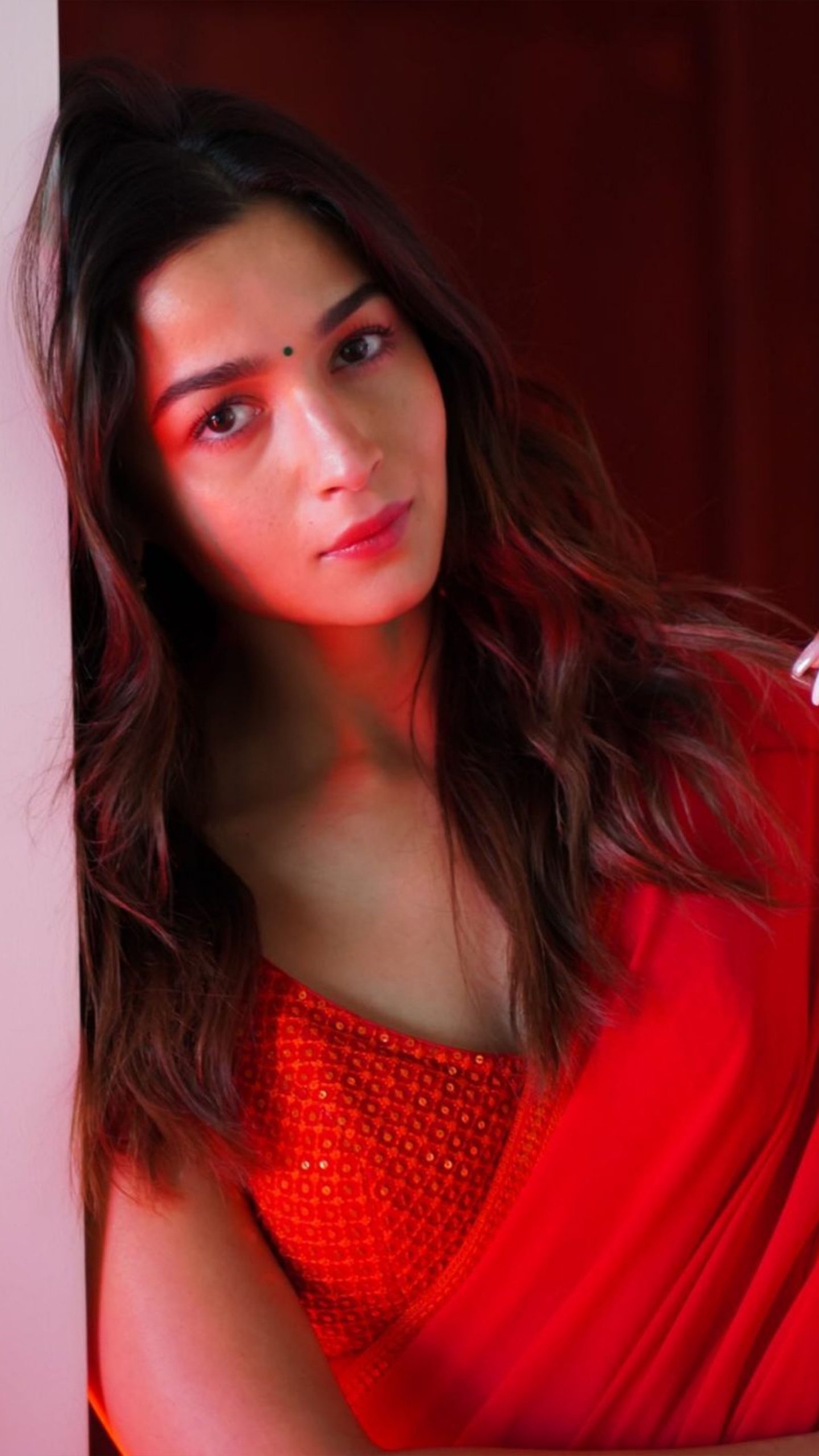 Actress Alia Bhatt In Red Dress 4K Ultra HD Mobile Phone Wallpaper