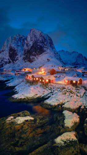 Hamnøy Island Night Winter Norway 4K Ultra HD Mobile Wallpaper