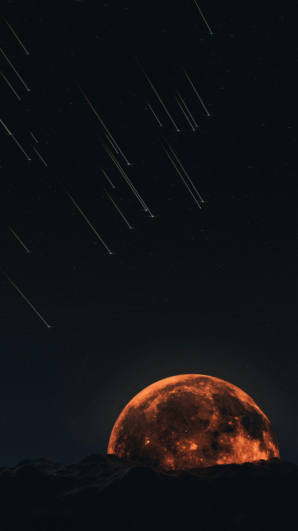 Red Moon Night Sky Shooting Stars 4K Ultra HD Mobile Wallpaper