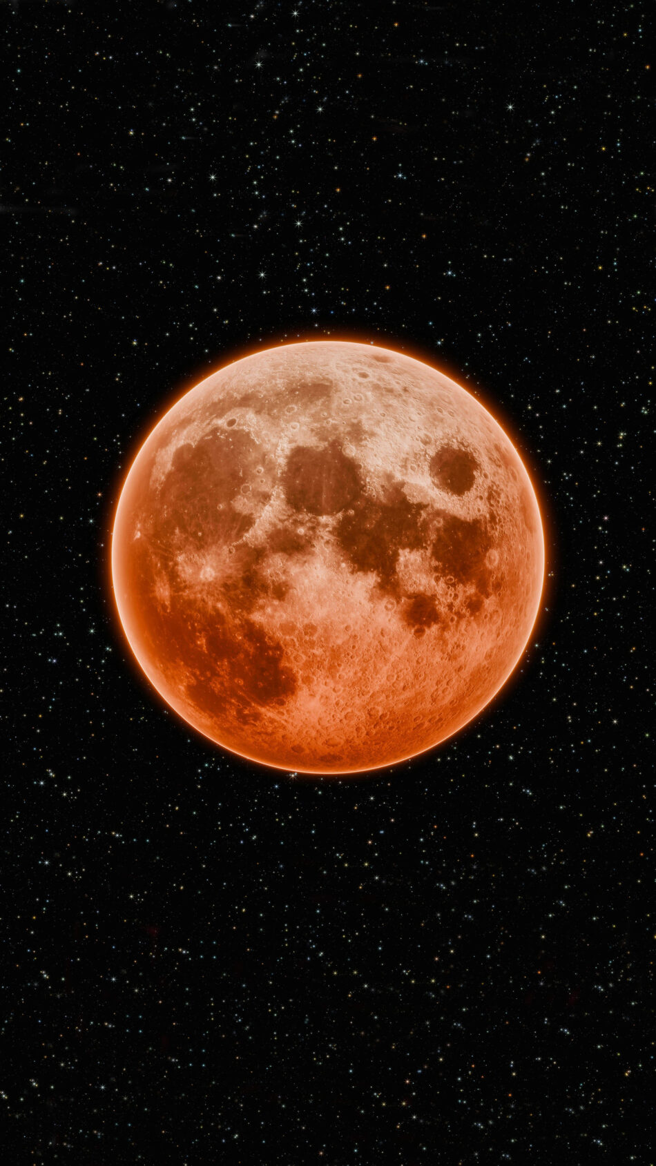 Red Super Moon Dark Night Sky Stars 4K Ultra HD Mobile Phone Wallpaper