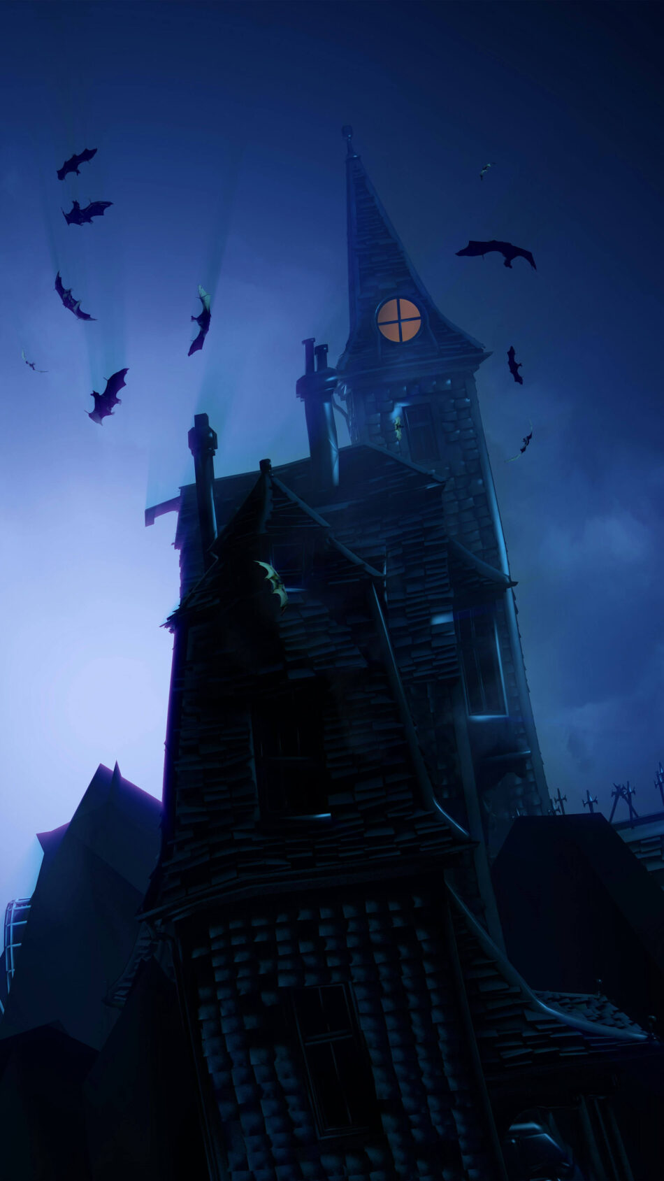 Halloween Haunted House Bats Digital Art 4K Ultra HD Mobile Phone Wallpaper