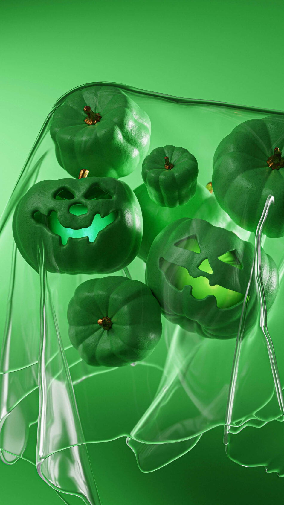 Pumpkins Green Background Halloween Decoration 4K Ultra HD Mobile Phone Wallpaper