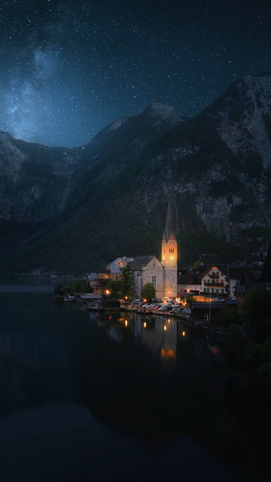 Hallstatt Town of Austria At Night 4K Ultra HD Mobile Phone Wallpaper