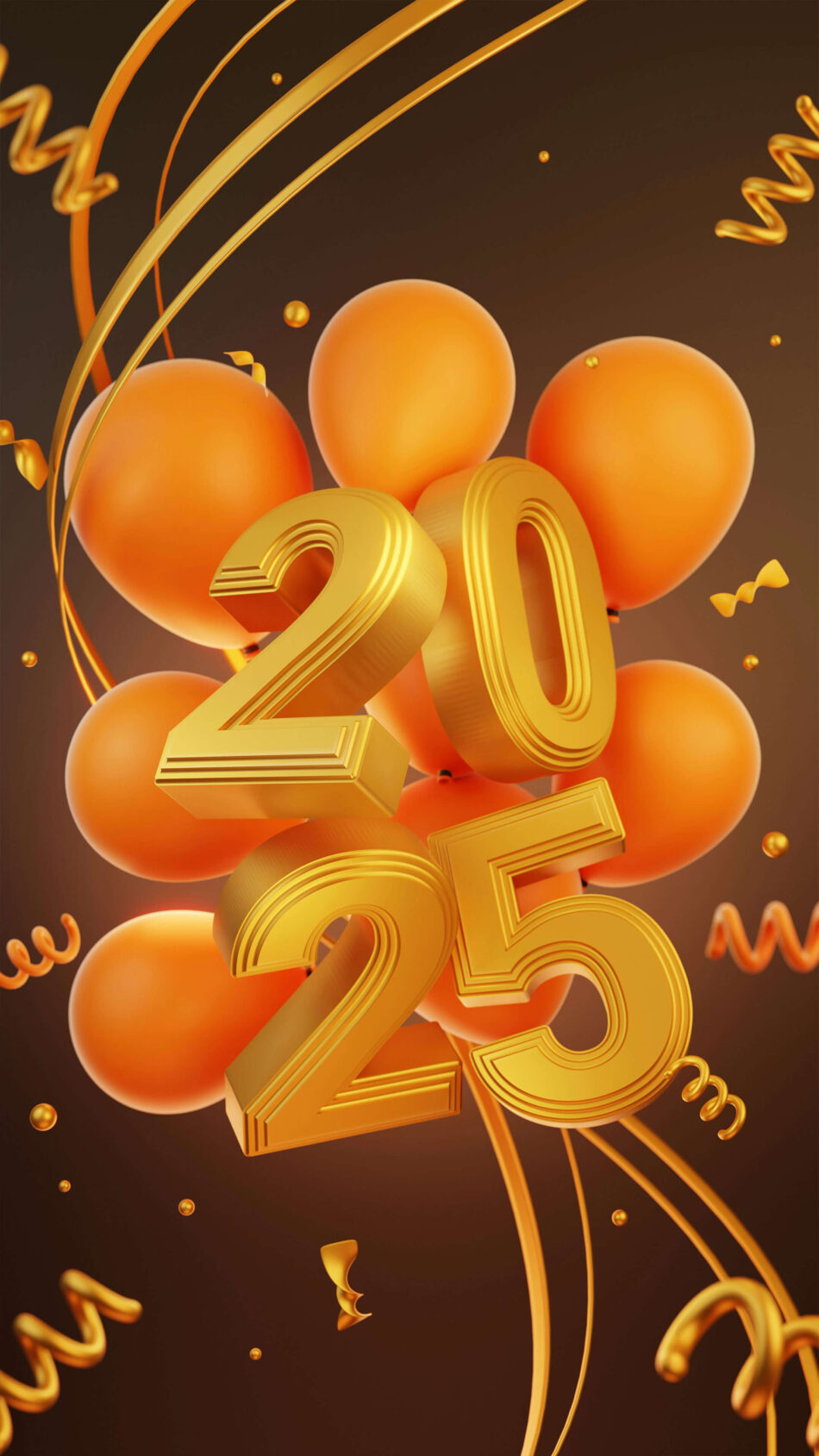 New Year 2025 Orange Balloon Digital Art 4K Ultra HD Mobile Phone Wallpaper