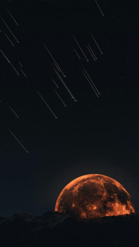 Shooting Stars Red Full Moon Night Mountains 4K Ultra HD Mobile Phone Wallpaper