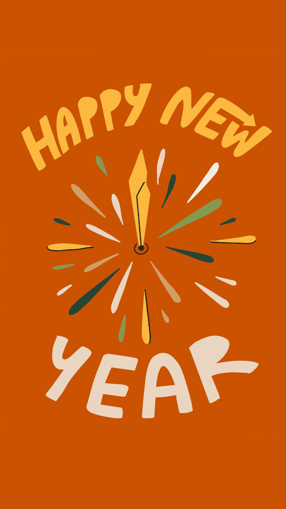 Happy New Year Clock Orange Color Background 4K Ultra HD Mobile Phone Wallpaper